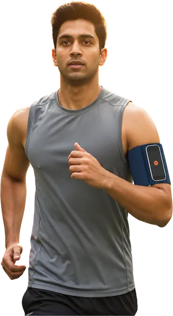 A man jogging with the VitalWeave band on his arm
