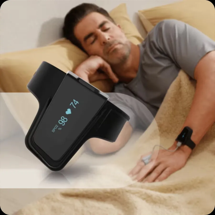 Close-up of VitalWeave Sleep display showing SpO₂ and pulse