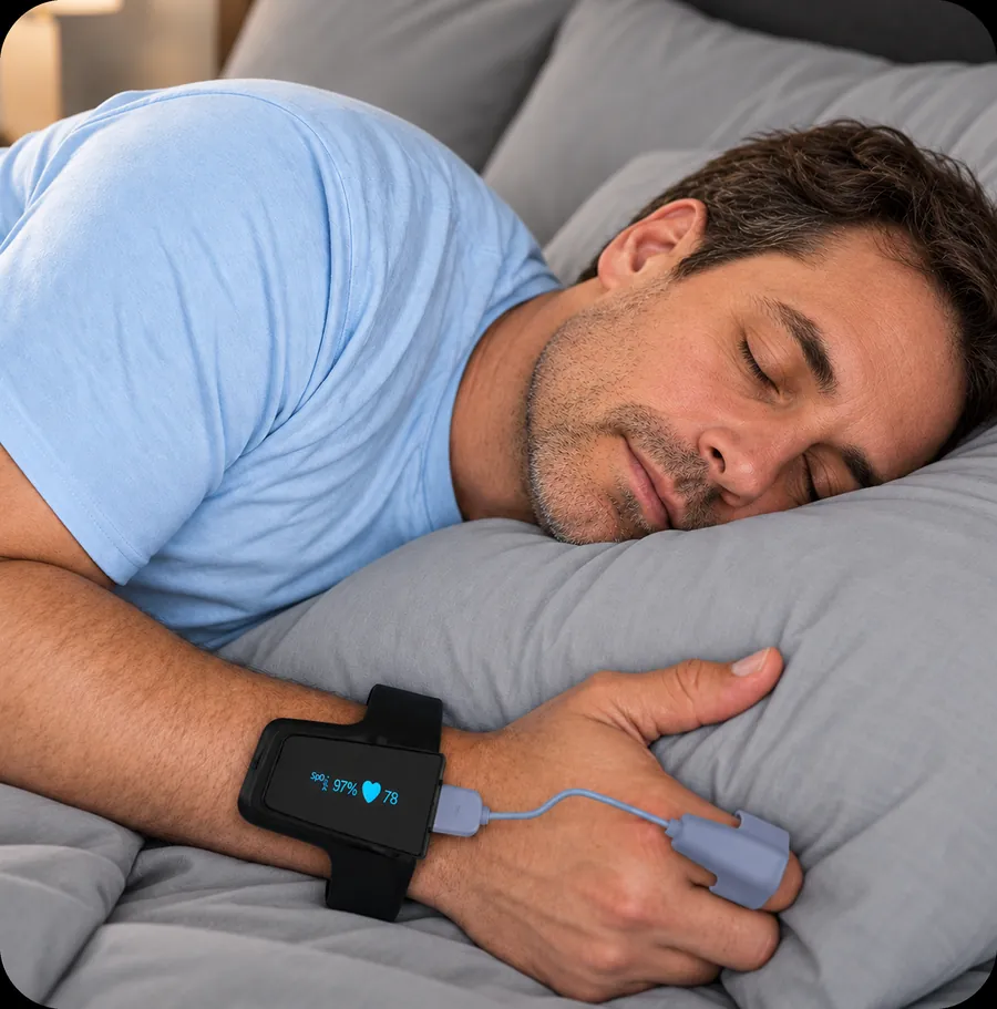 A man sleeping on his side wearing VitalWeave Sleep