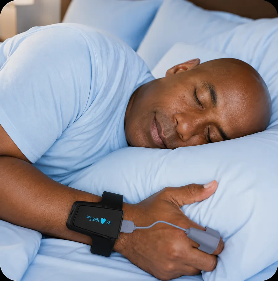 A man asleep wearing VitalWeave Sleep